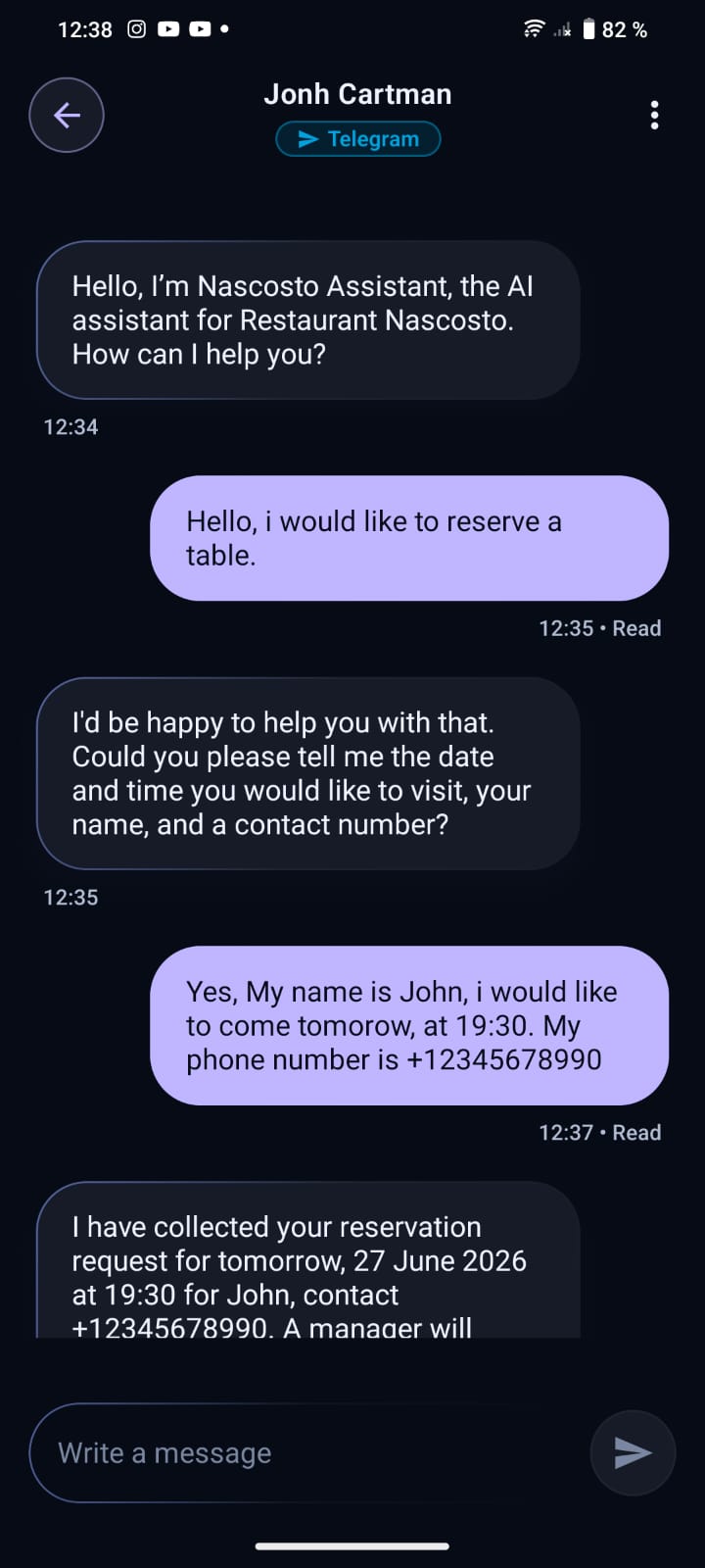 NexaFlow AI-assisted customer reservation conversation
